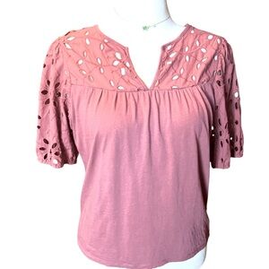 Ann Taylor Pink Eyelet Sleeve Top Size S